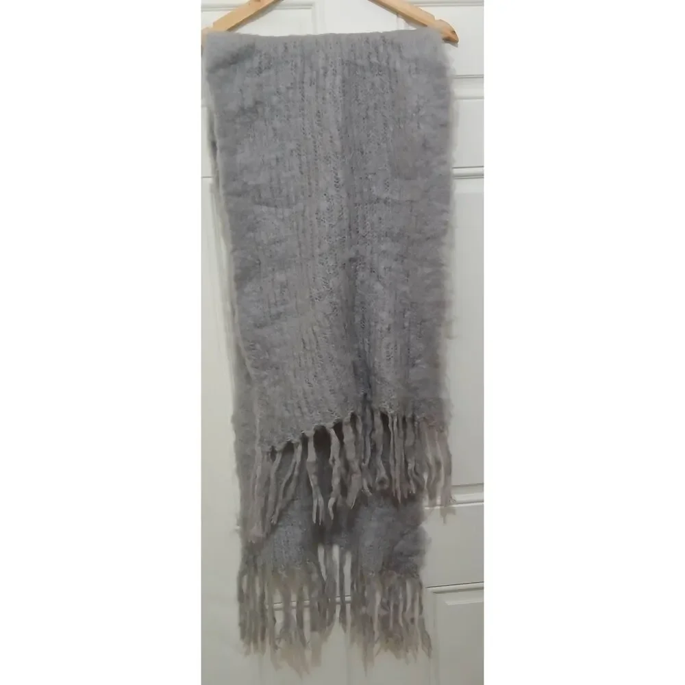 Hinterveld womens chunky soft kid mohair wool fuzzy long gray scarf